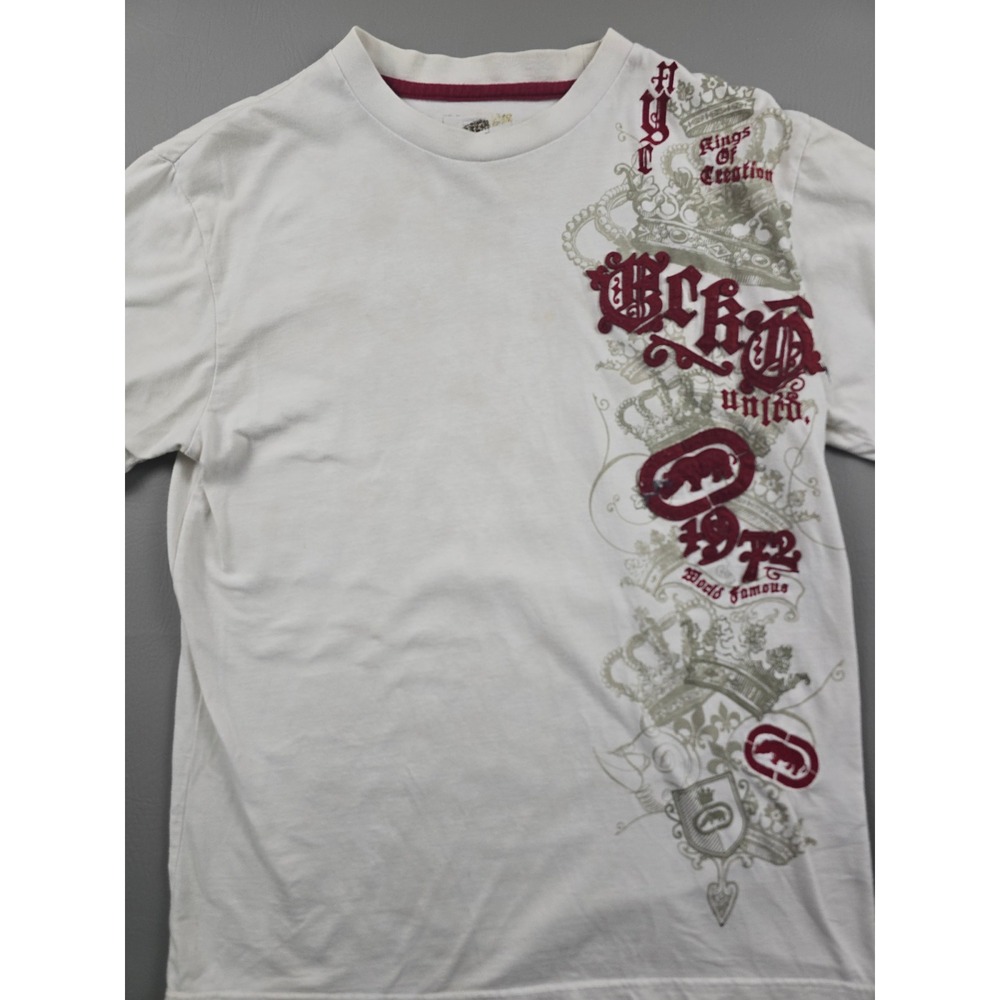 Vintage Ecko Men White Graphic T-Shirt Rhino Logo 1972 Kings of Creation Med Y2K